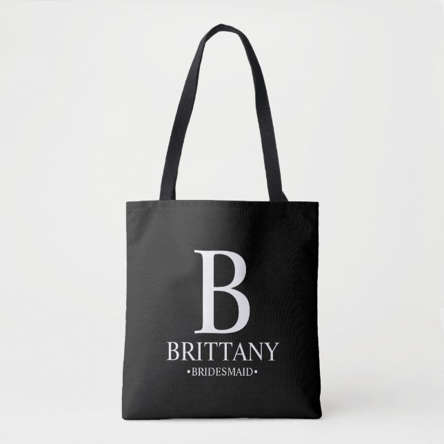 Elegant Personalized Bridesmaid Monogram and Name  Tote Bag (Front)