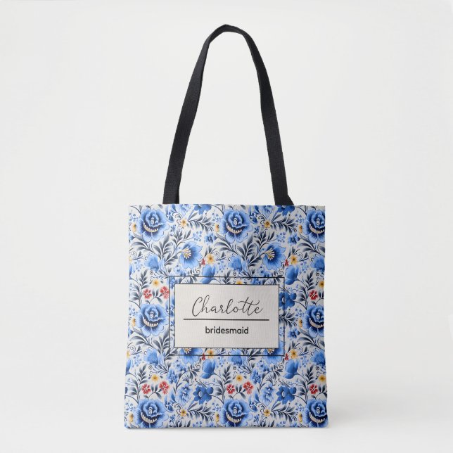 Elegant Personalized Bridesmaid Monogram Name Tote Bag (Front)