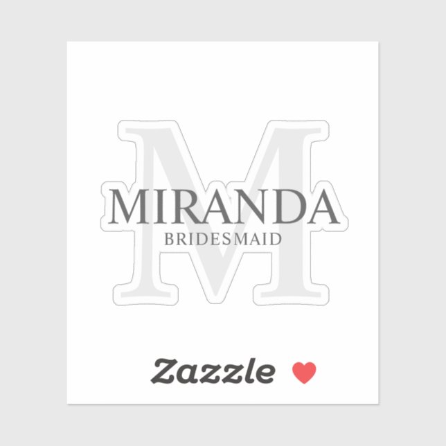 Elegant Personalized Bridesmaid Name and Monogram (Sheet)