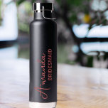 Elegant Personalized Bridesmaid Script Wedding  Water Bottle<br><div class="desc">Elegant Personalized Bridesmaid Script Wedding Water Bottle . Perfect Bridal favours for your bridesmaids . The design has a black background with the name written in a pretty script font . Customized these by changing the name . For any further customization like colour change etc , please feel free to...</div>