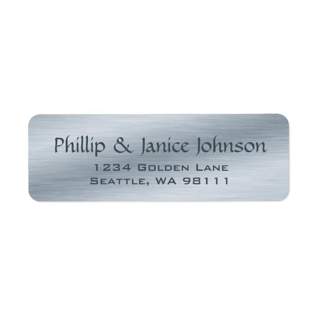 Elegant Personalized Brushed Silver Return Labels (Front)