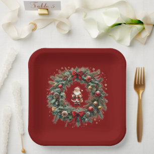 Elegant Personalized Burgundy Christmas  Paper Plate