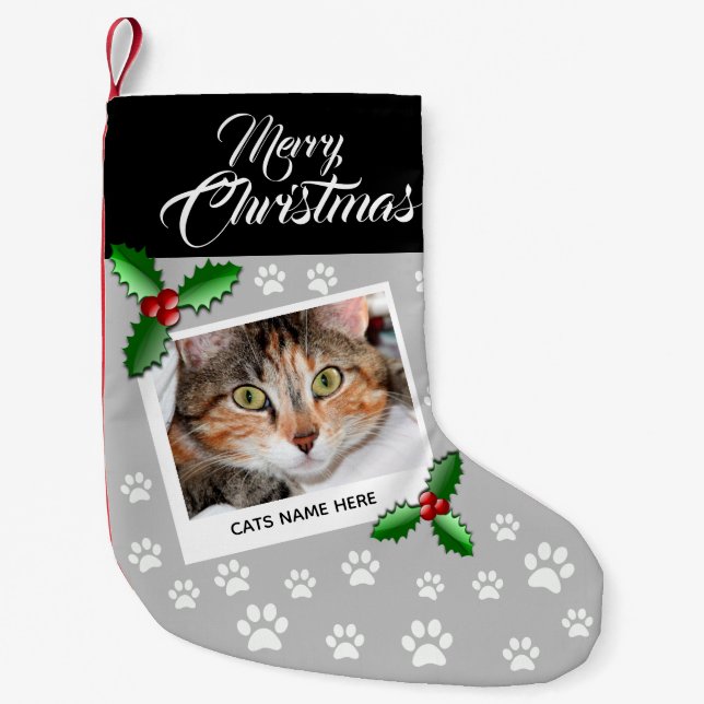 Elegant Personalized Cat Small Christmas Stocking (Front)