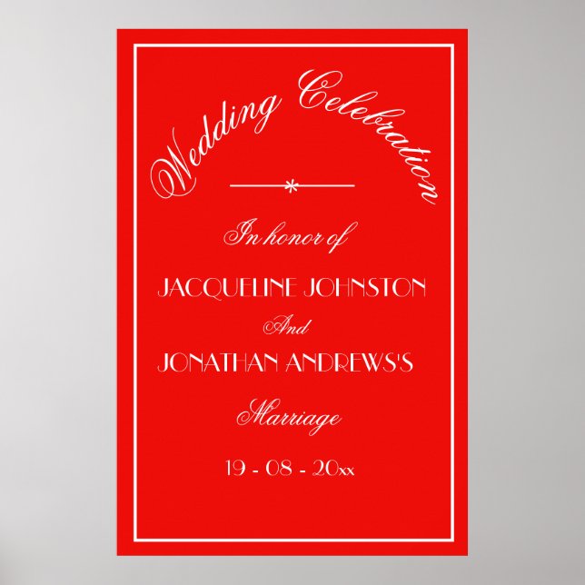 Elegant Personalized Chic Red Wedding Welcome Sign (Front)