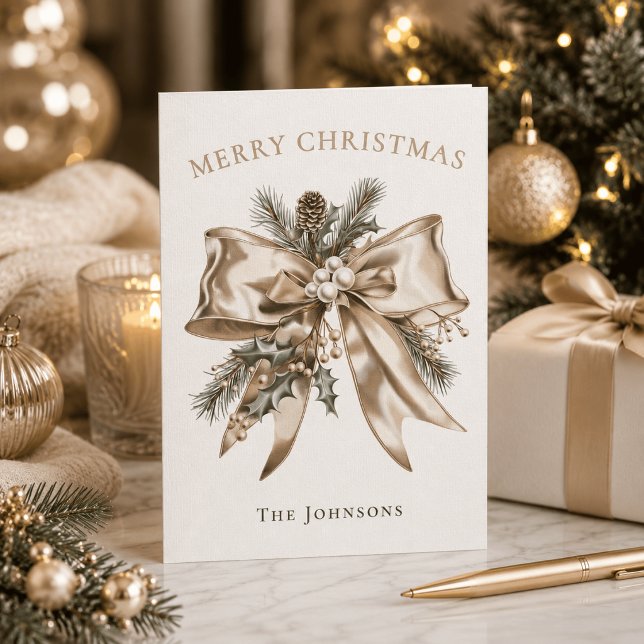 Elegant Personalized Christmas Bow Card  (Creator Uploaded)