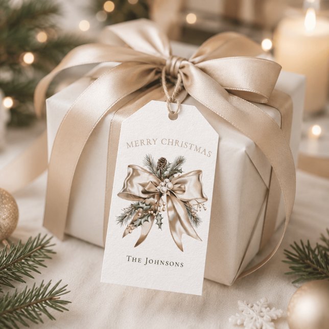 Elegant Personalized Christmas Bow Gift Tag (Creator Uploaded)