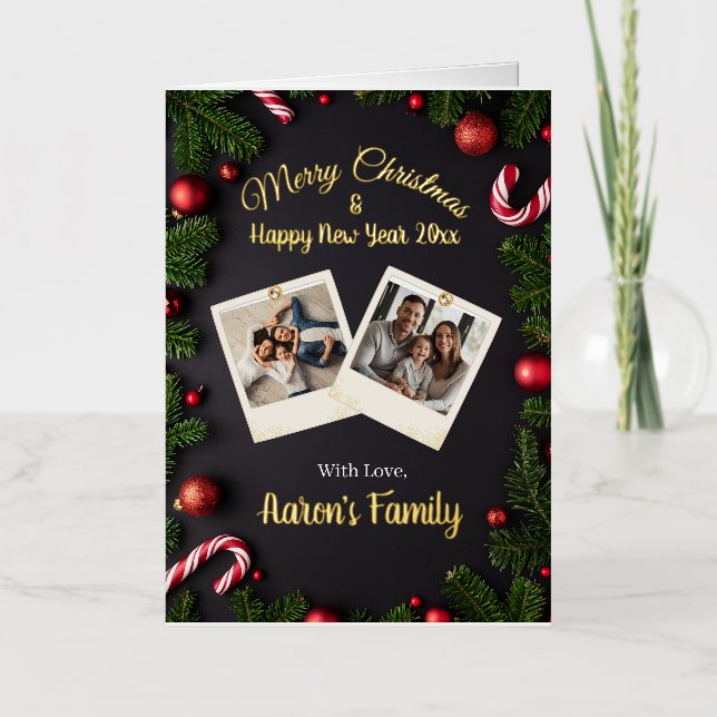 Elegant Personalized Christmas Greeting Gold Card (Front)
