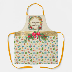 Elegant Personalized Christmas Holiday Pattern Apron