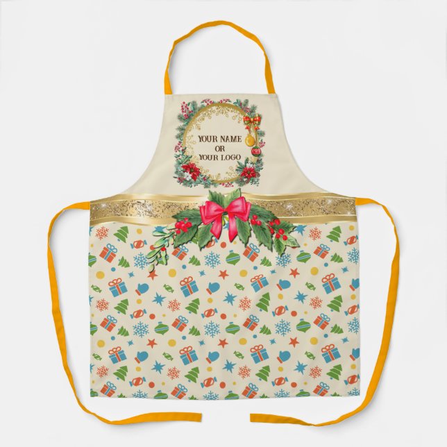 Elegant Personalized Christmas Holiday Pattern Apron (Front)