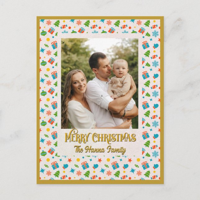 Elegant Personalized Christmas Holiday Pattern Postcard (Front)