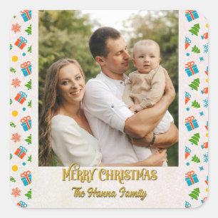 Elegant Personalized Christmas Holiday Pattern Square Sticker