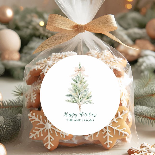 Elegant  Personalized Christmas Tree Classic Round Sticker (Creator Uploaded)