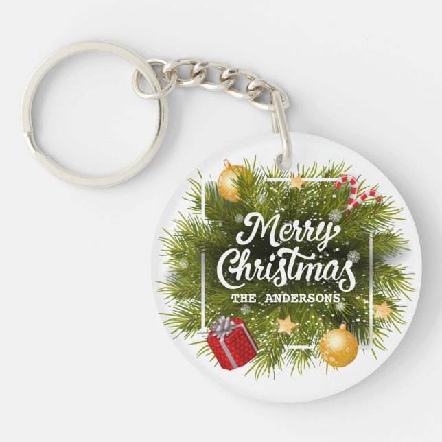 Elegant Personalized Christmas Tree Keychain (Front)