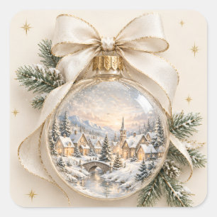 Elegant Personalized Christmas, Vintage Ornament Square Sticker