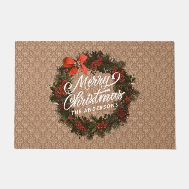 Elegant Personalized Christmas Wreath | Doormat (Front)