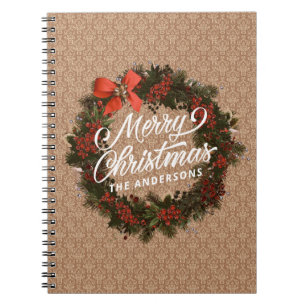 Elegant Personalized Christmas Wreath Notebook