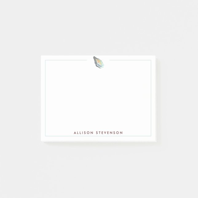 Elegant Personalized Coastal Oyster Watercolor Post-it Notes (Front)