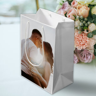 Elegant Personalized Colour Photo Script Wedding Medium Gift Bag