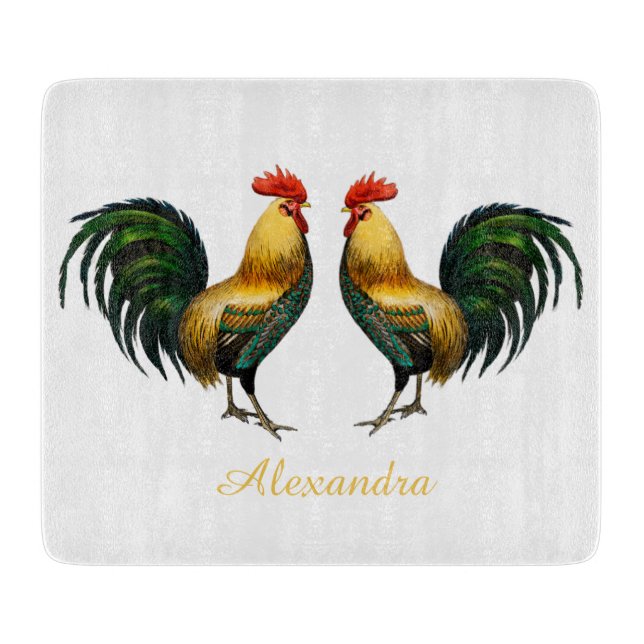 Elegant Personalized Colourful Rooster chicken  Ap Cutting Board (Front)