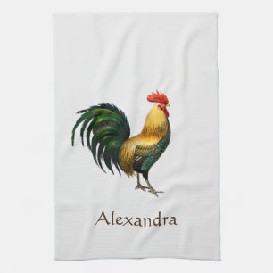 Elegant Personalized Colourful Rooster chicken Bat Kitchen Towel