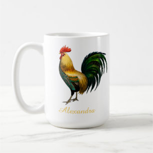 Elegant Personalized Colourful Rooster chicken   C Coffee Mug