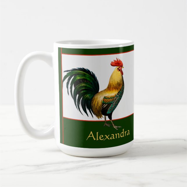 Elegant Personalized Colourful Rooster chicken   Coffee Mug (Left)