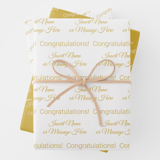 Elegant Personalized Congrats White and Metal Gold Wrapping Paper Sheet (In situ)