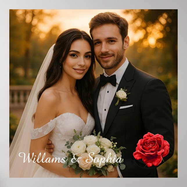 Elegant Personalized Couple Photo Keepsake Rose Poster (Front)