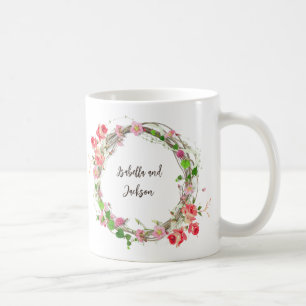 elegant personalized couple/single name floral coffee mug