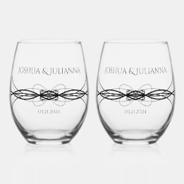 Elegant Personalized Couple's Name Date Wedding Stemless Wine Glass