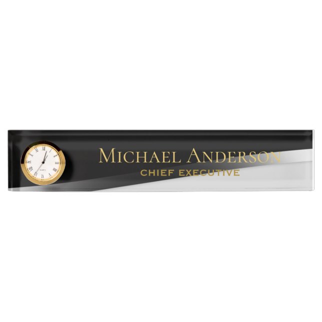 Elegant Personalized Desk NAME Plate Classic Black (Front)