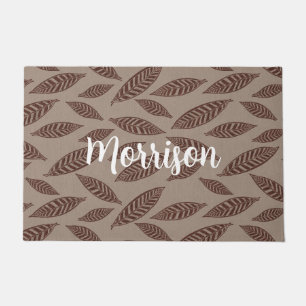 Elegant Personalized Door Mat with Leaves 