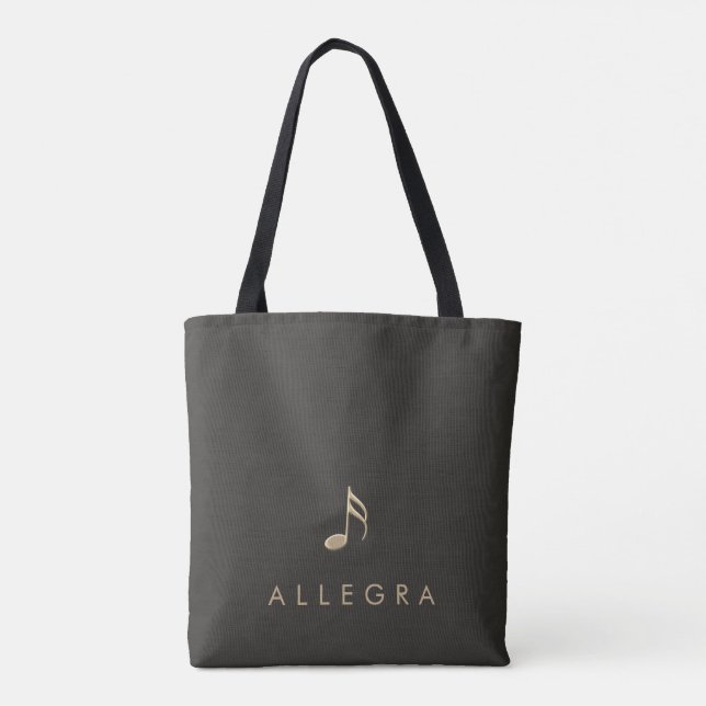 Elegant Personalized Embossed Gold Music Note Tote Bag (Back)