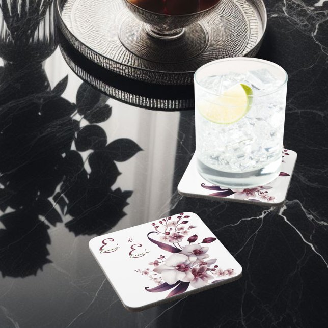 Elegant Personalized Floral  Coaster (Creator Uploaded)