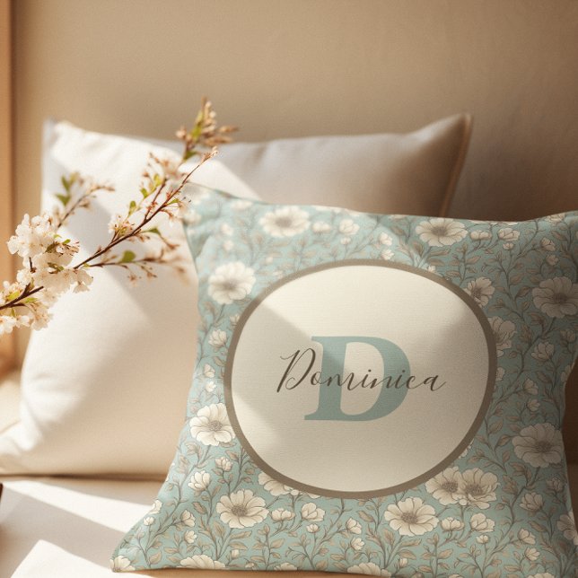 Elegant Personalized Floral Monogram Farmhouse Throw Pillow (Creator Uploaded)