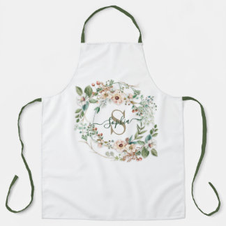 Elegant Personalized Floral Monogram Name Apron