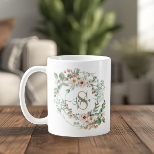 Elegant Personalized Floral Monogram Name Gift Coffee Mug