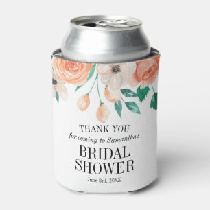 Elegant Personalized Floral Peach Bridal Shower Can Cooler