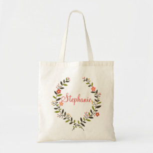 Elegant Personalized Floral Wreath Tote Bag
