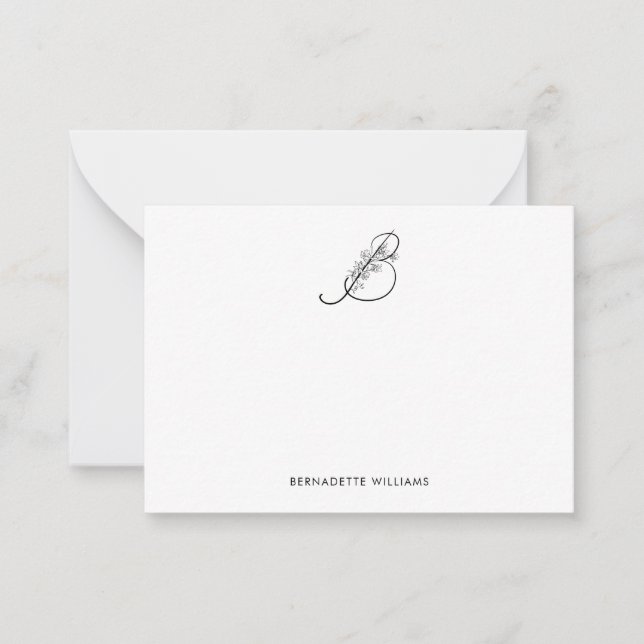 Elegant Personalized Flowered Script Monogram Card (Front)
