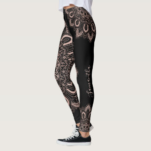 Elegant Personalized Girly Black Rose Gold Leggings