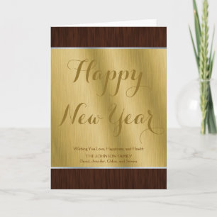 Elegant Personalized Gold and Dark Wood New Year Holiday Card