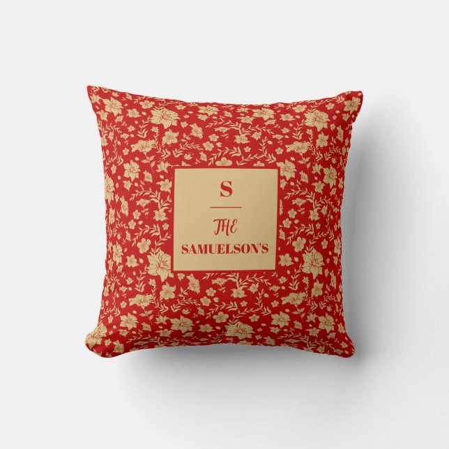 Elegant Personalized Gold Floral Pillow (Front)