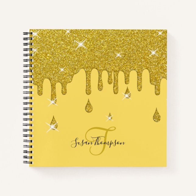 Elegant Personalized Gold Glitter Effect Sparkles Notebook (Front)