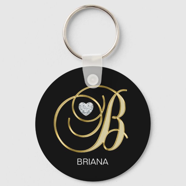 Elegant Personalized Gold Monogrammed Letter B Keychain (Front)