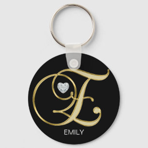 Elegant Personalized Gold Monogrammed Letter E Keychain