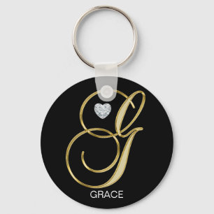 Elegant Personalized Gold Monogrammed Letter G Keychain