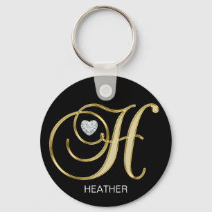 Elegant Personalized Gold Monogrammed Letter H Keychain