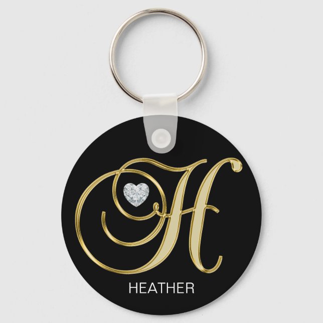 Elegant Personalized Gold Monogrammed Letter H Keychain (Front)