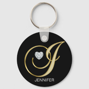 Elegant Personalized Gold Monogrammed Letter J Keychain